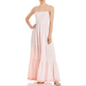 Aqua Pink Striped Maxi Sleeveless Spaghetti Straps Long Dress 100% Cotton Small